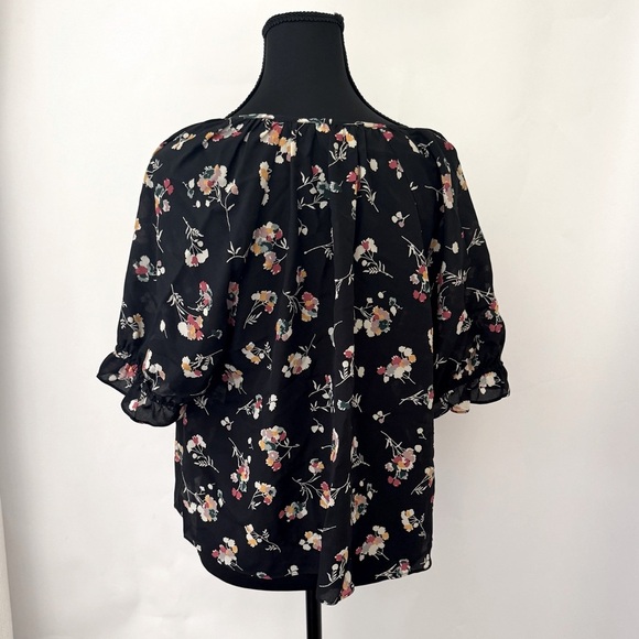Madewell 100% Silk Notched Ruffle-Cuff Top Blouse, Floral Black, Size S - Picture 5 of 13